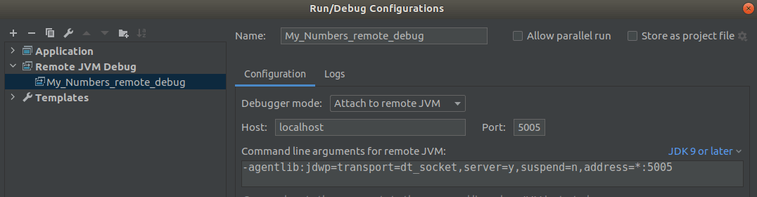 run / debug config