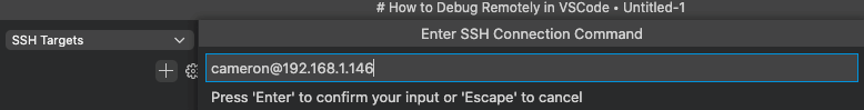 Adding a new SSH connection in VS Code