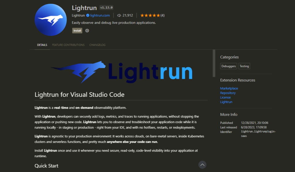 Lightrun extension for remote debugging in VS Code