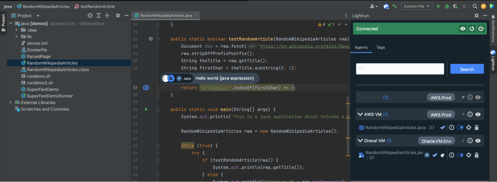 Troubleshooting a Remote Workload Using Lightrun 