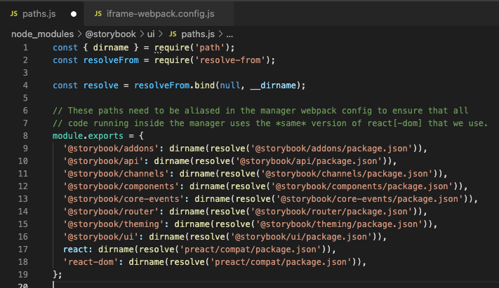 This oicture shows manual alteration of the files to transition from React to Preact