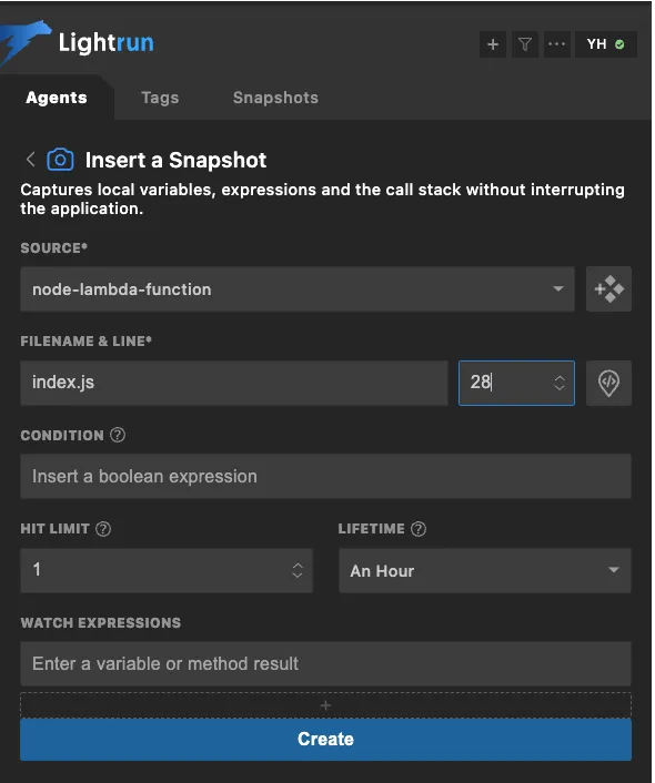 Lightrun Insert a Snapshot