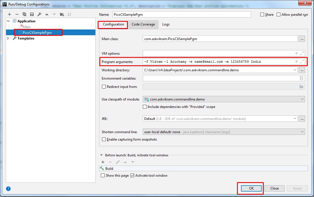 IntelliJ Command Line Arguements