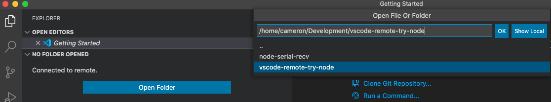 Selecting the working directory in VS Code