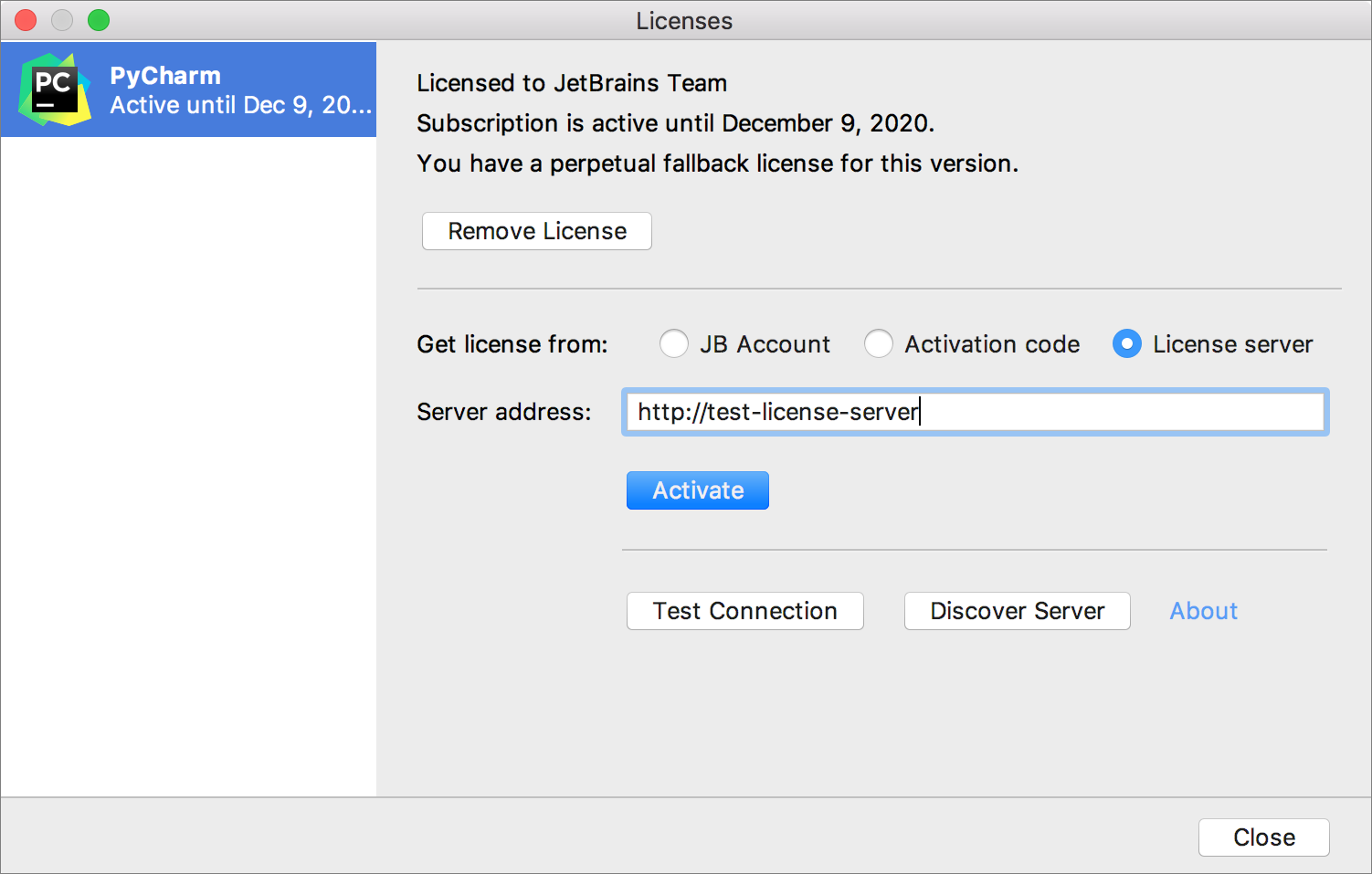 Configuring License Server access from PyCharm