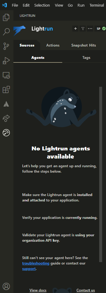 Lightrun plugin in VS Code