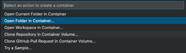 VS Code Remote Container commands