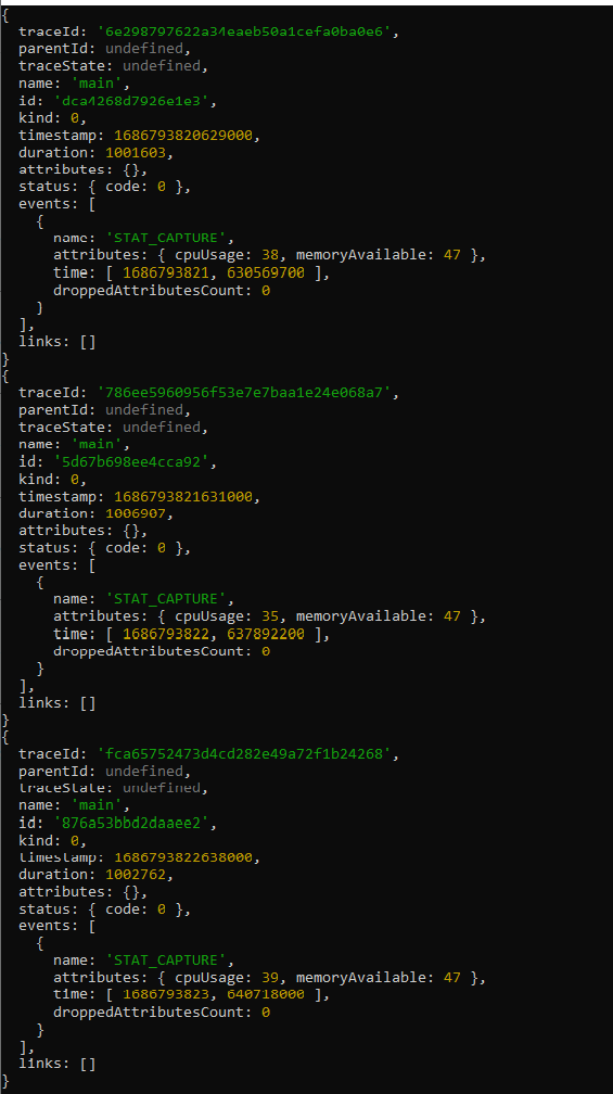 Trace snapshots in a Node.js application with static instrumentation