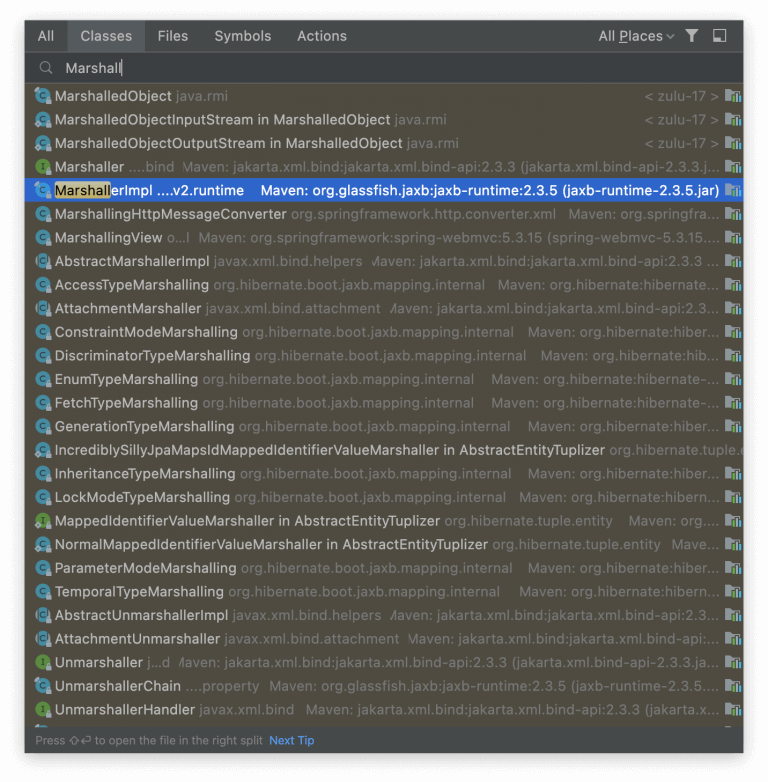 Looking up the JAX Marshaller implementation with IntelliJ IDEA's Go to Class
