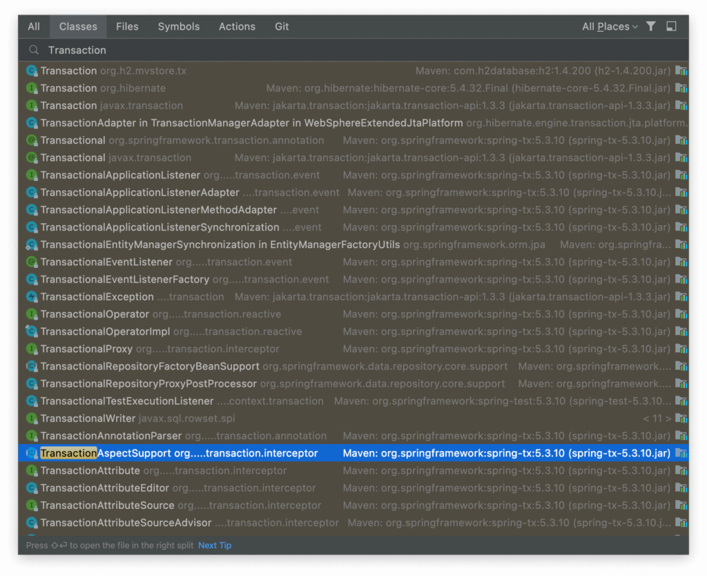 Looking for the TransactionAspectSupport class