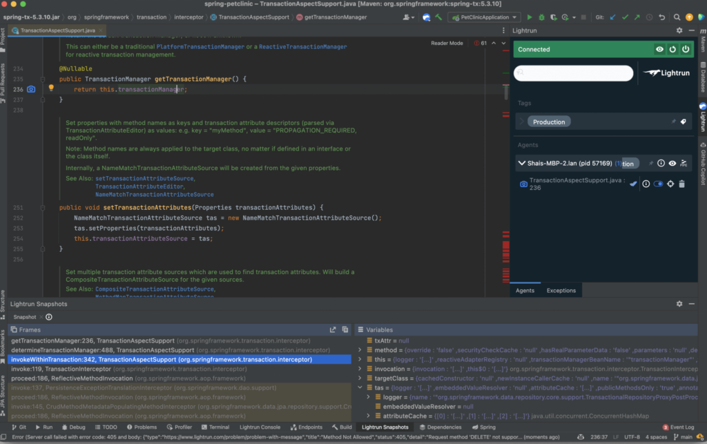 Placing a snapshot in getTransactionManager