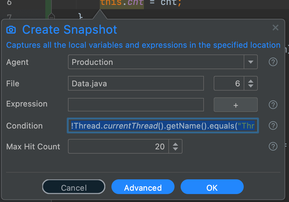 Snapshot with different condition