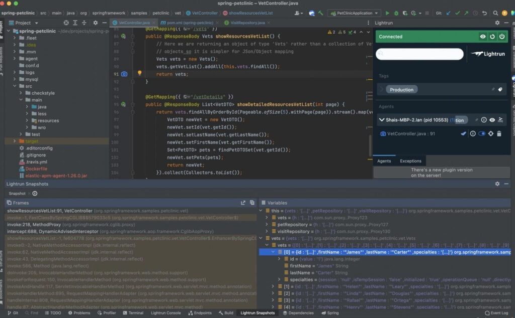 Taking Lightrun snapshots in Spring Boot