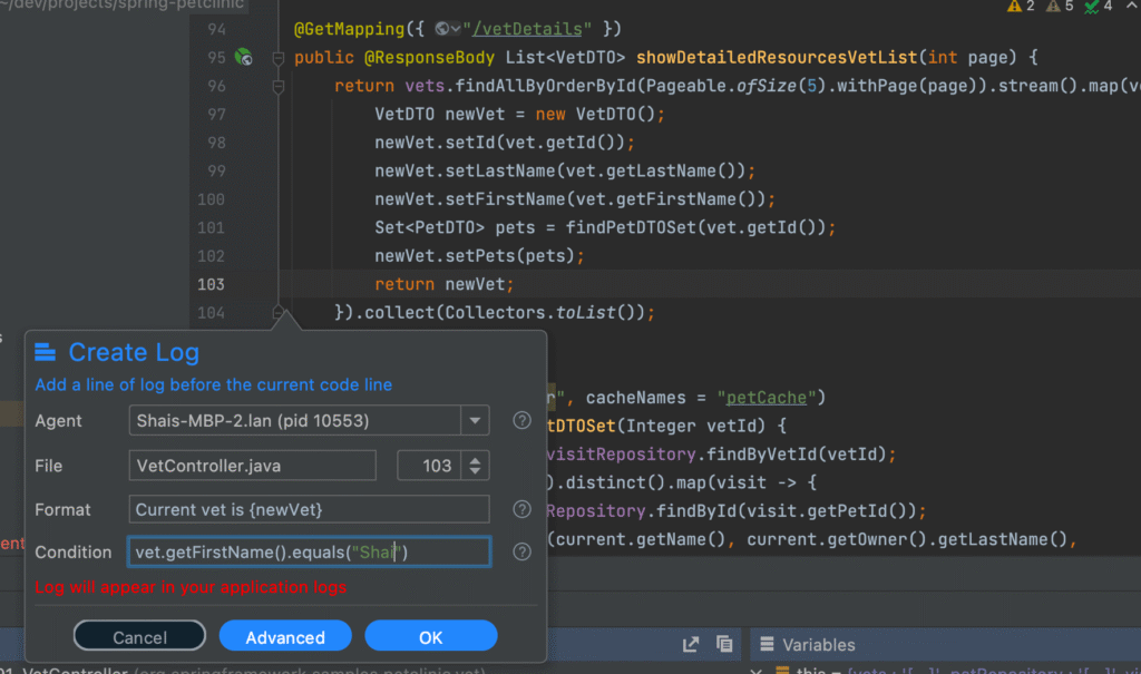 Printing out formatted data from a Lightrun snapshot
