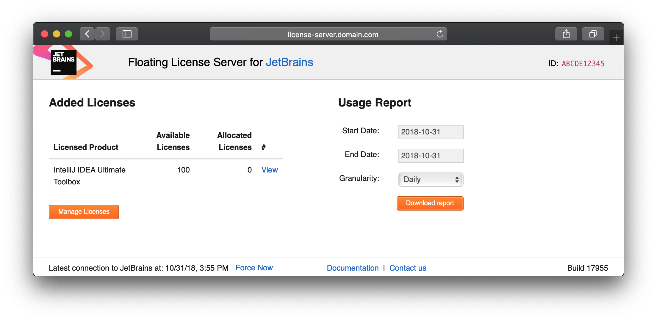 JetBrains License Server management portal