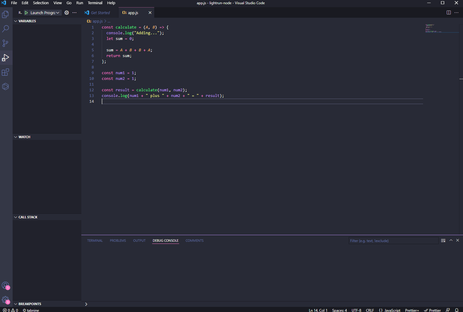 VSCode ready to debug Node.js