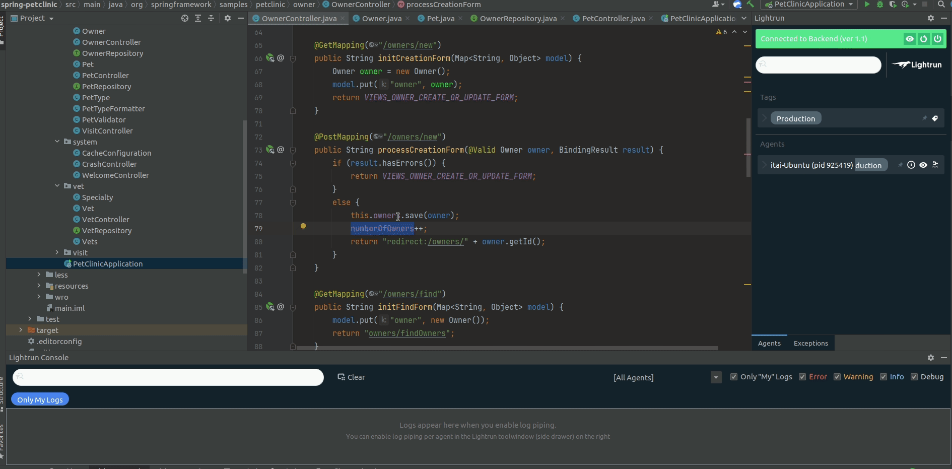 To add a Lightrun Log, you can use the IDE plugin