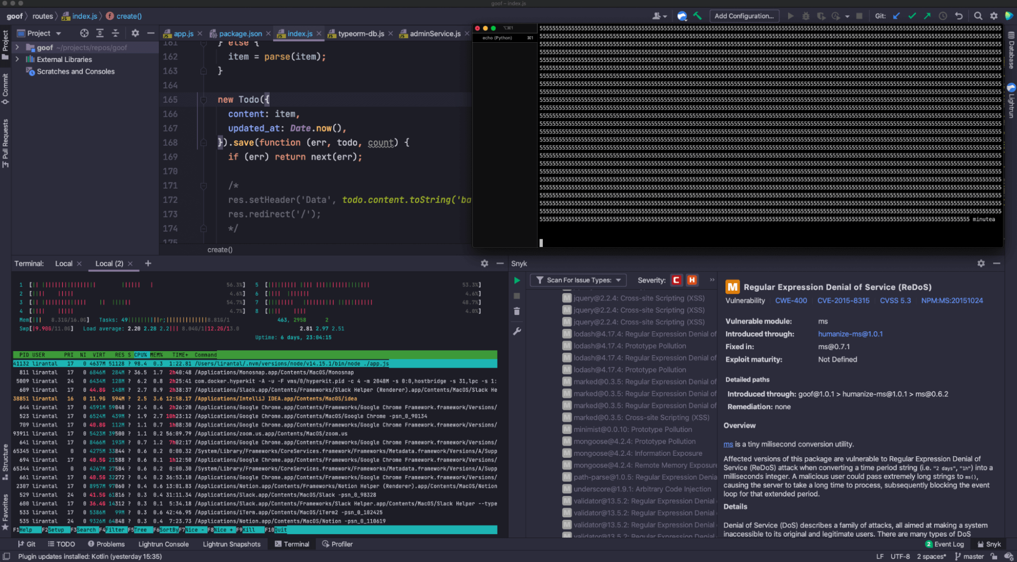 A ReDOS exploit in action