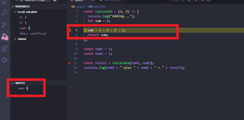 Watch value changed in Node.js debugger