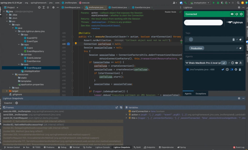 Adding a snapshot to the execute method