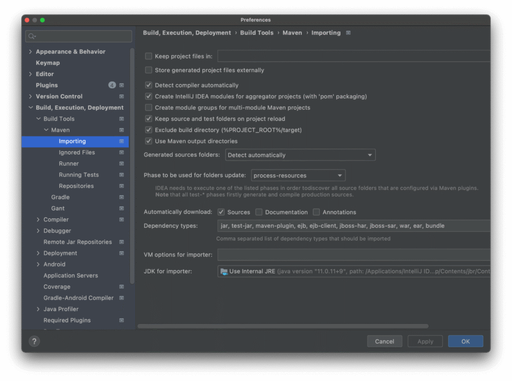 Maven import settings in IntelliJ IDEA