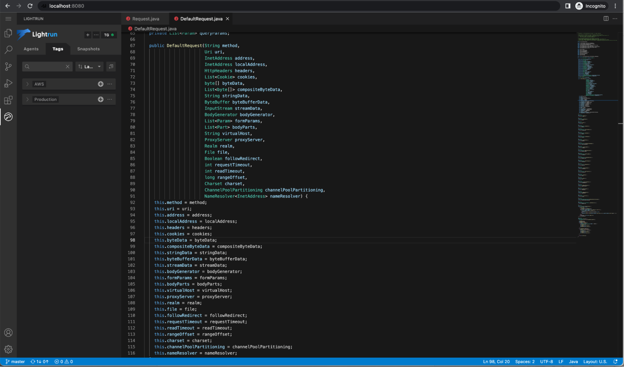 Lightrun tags in VS Code for the Web
