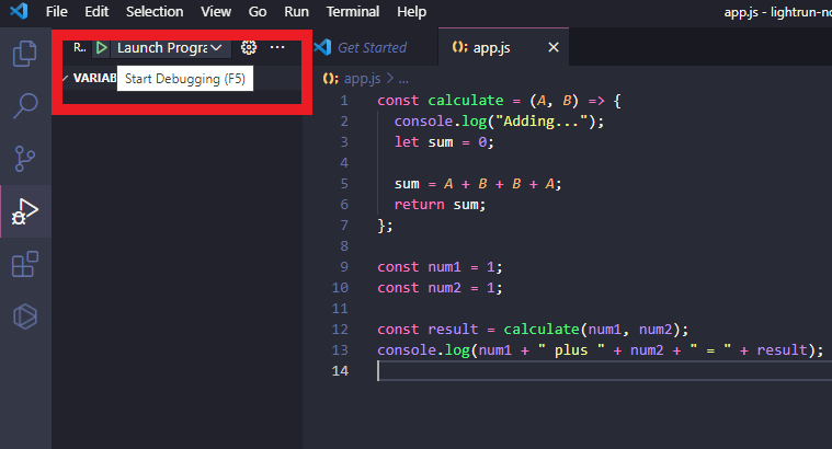 Launching the Node.js debugger in VSCode