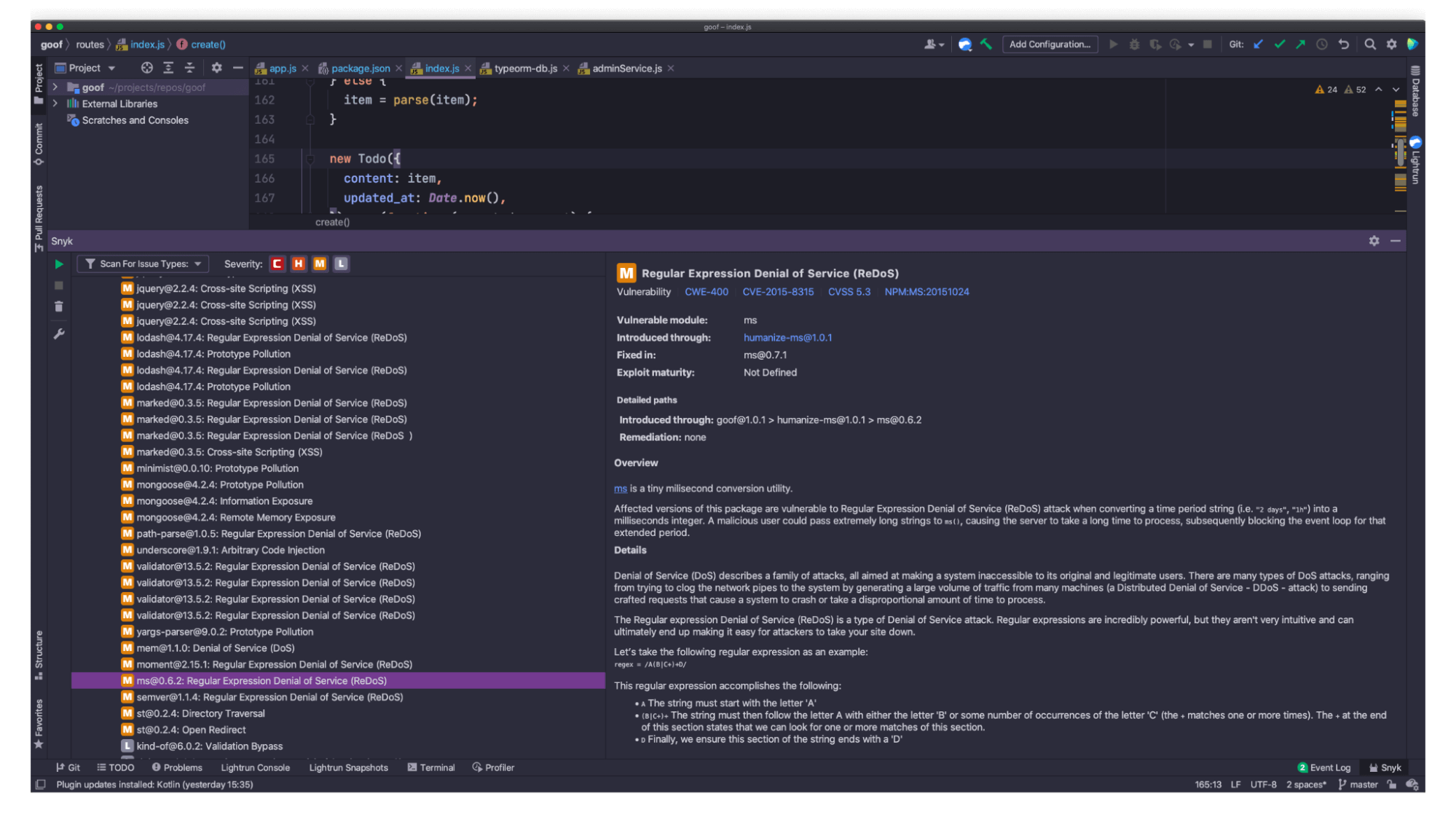 Regular Expression Denial of Service vulnerability (ReDOS)