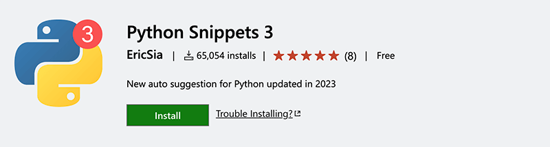 Python VSCode extensions: Python Snippets 3