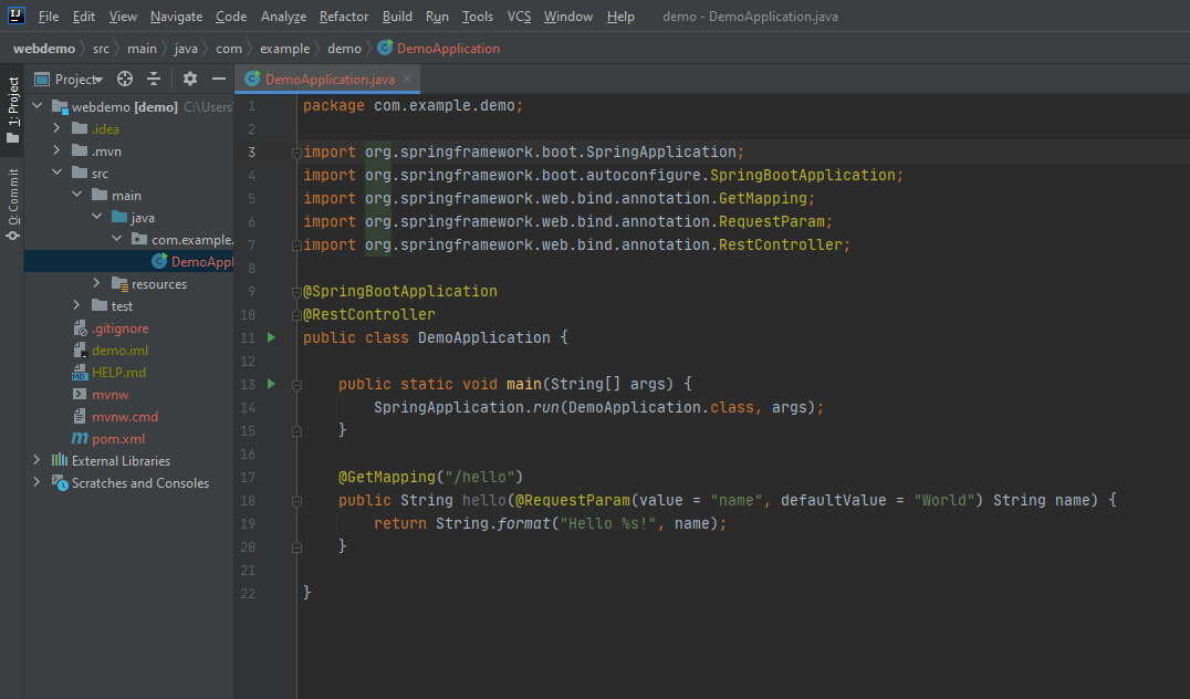 Spring Boot &lsquo;Hello World&rsquo; code in IntelliJ IDEA