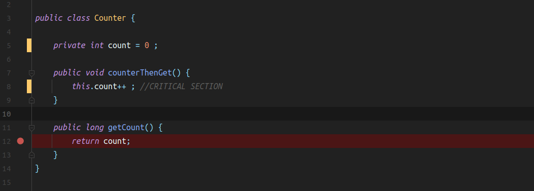 Setting a breakpoint in the counter value getter