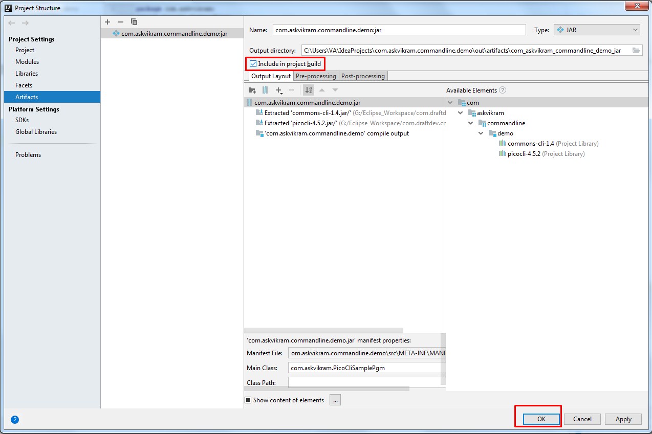 Configuring artifacts