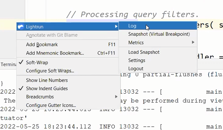 Adding a log with Lightrun