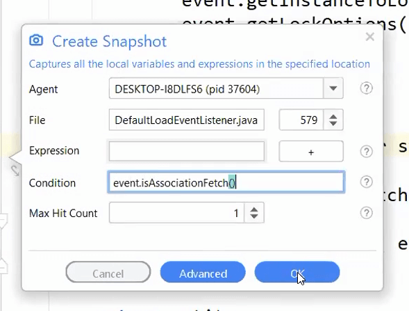 Creating a conditional snapshot in Lightrun