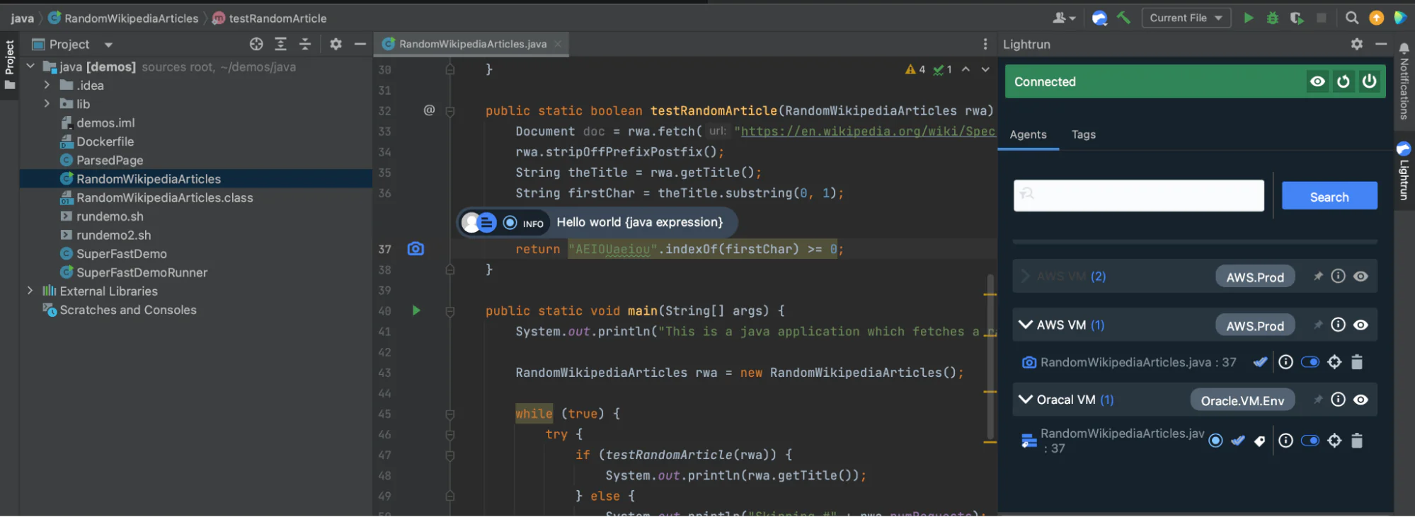 Troubleshooting a Remote Workload Using Lightrun