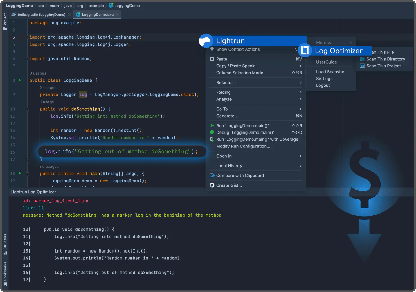 Accessing Log Optimizer in the Lightrun plugin