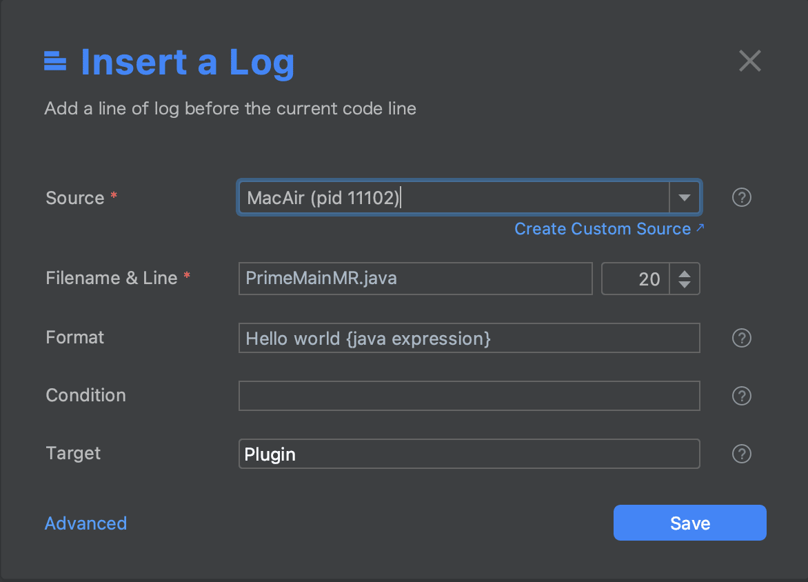 Insert a Log -Lightrun