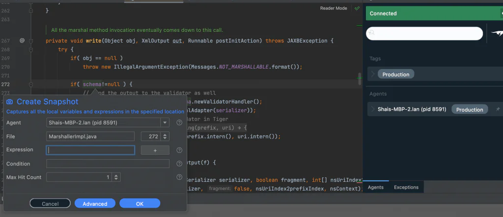 Configuring a Lightrun snapshot