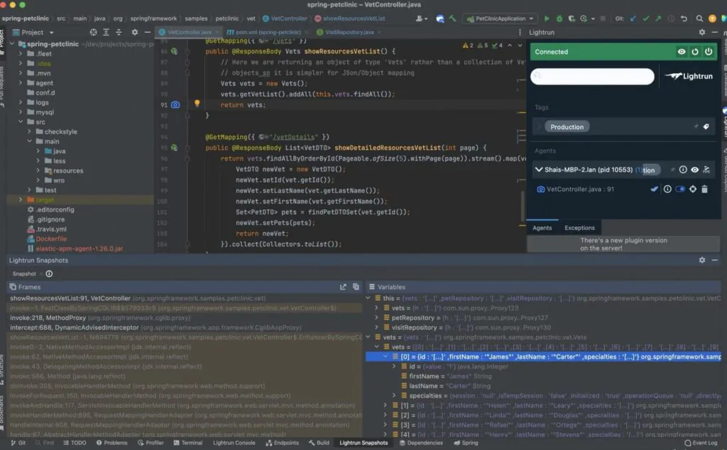 Taking Lightrun snapshots in Spring Boot