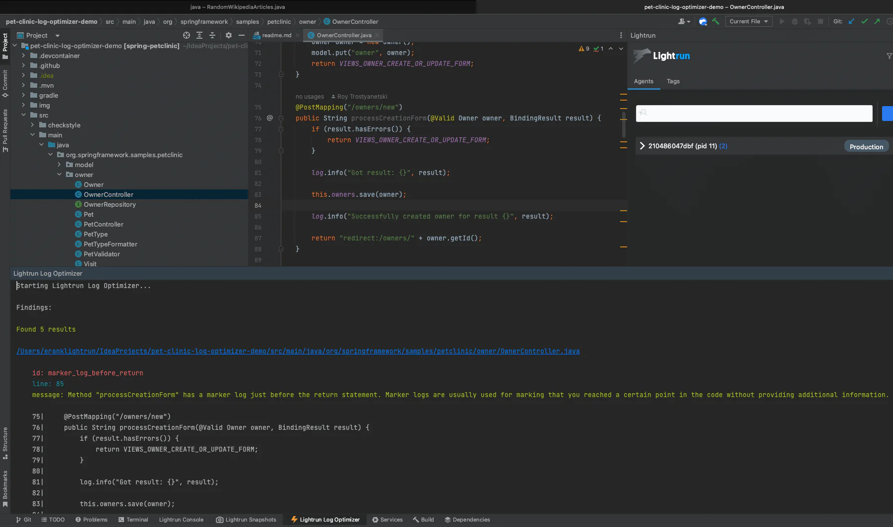 Log Optimizer output