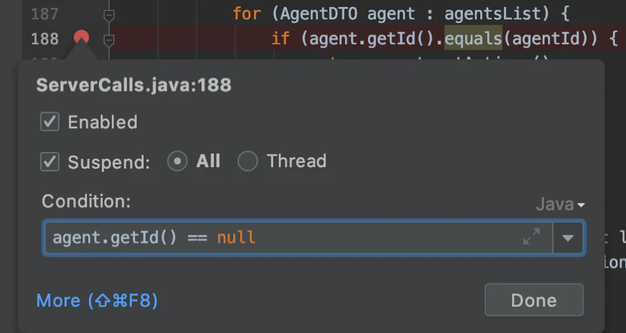 Breakpoint condition in IntelliJ IDEA