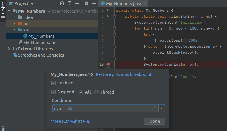 Java remote debugging: adding a conditional breakpoint