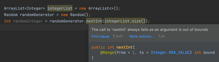 IntelliJ IDEA warns about an invalid value passed to nextInt()