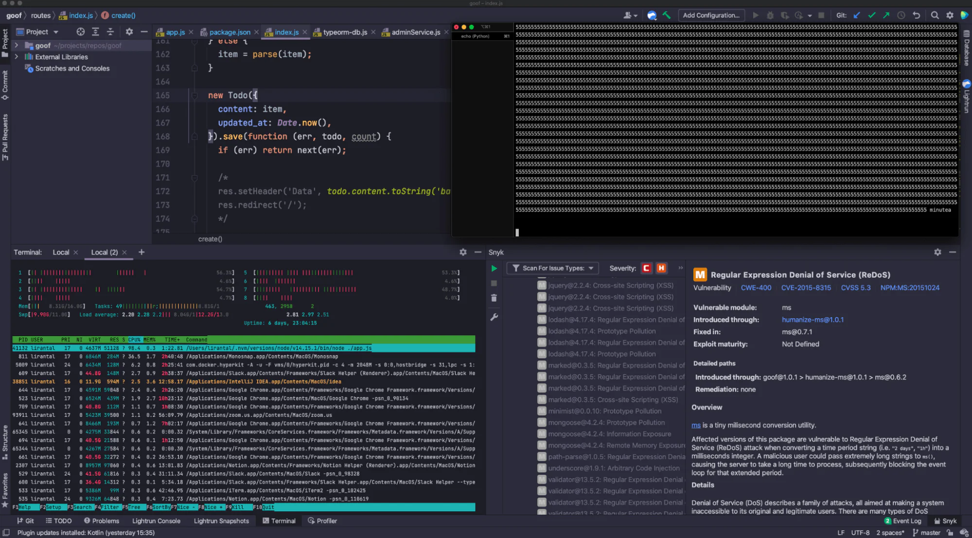 A ReDOS exploit in action
