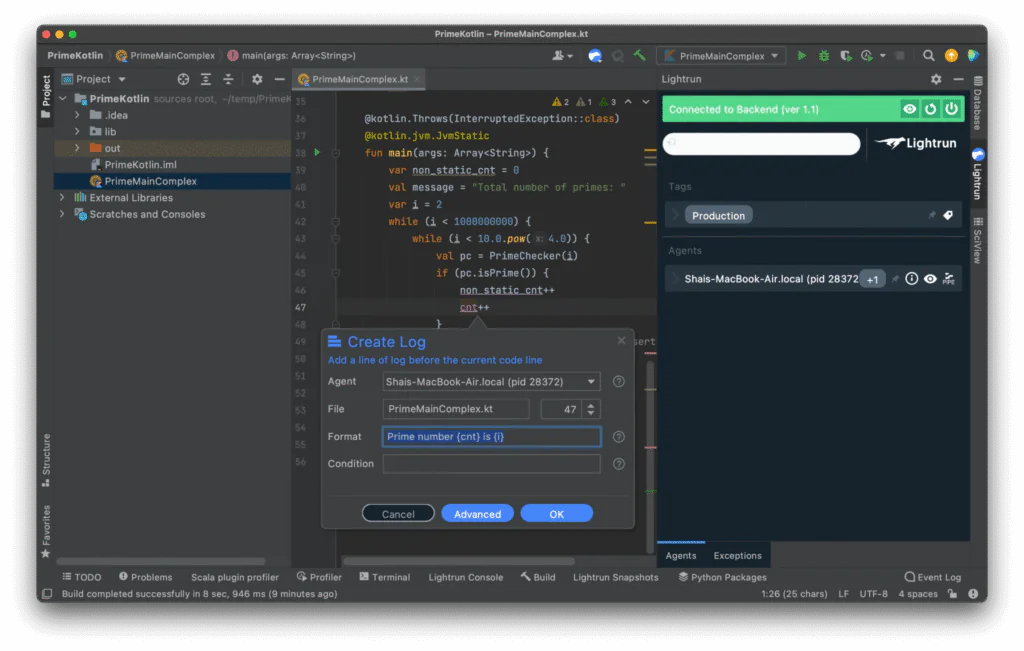 Configuring formatting for a log
