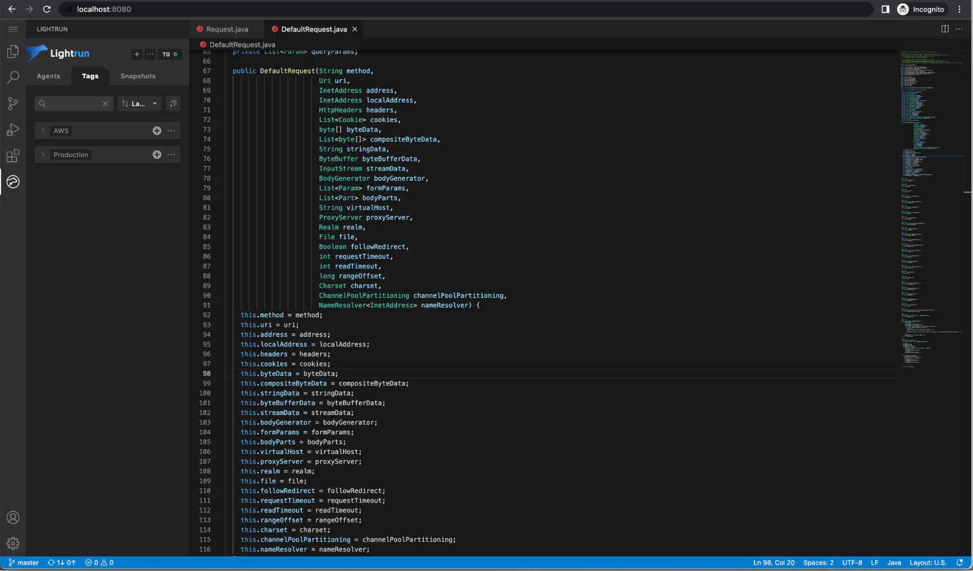 Lightrun tags in VS Code for the Web