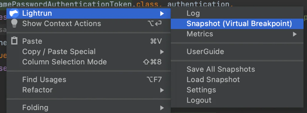 Configuring a Lightrun snapshot