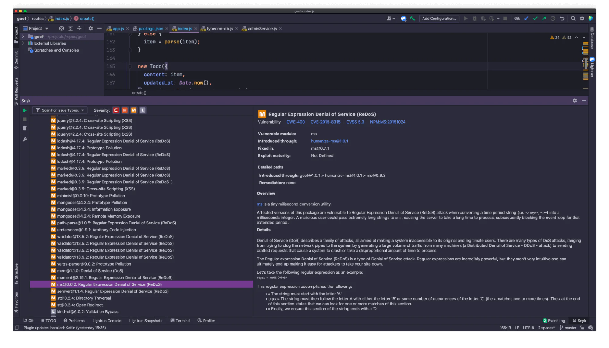  Regular Expression Denial of Service vulnerability (ReDOS)