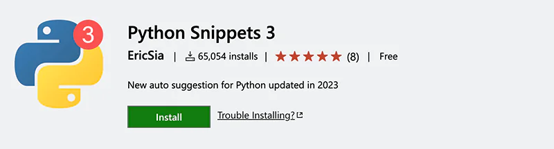 Python VSCode extensions: Python Snippets 3