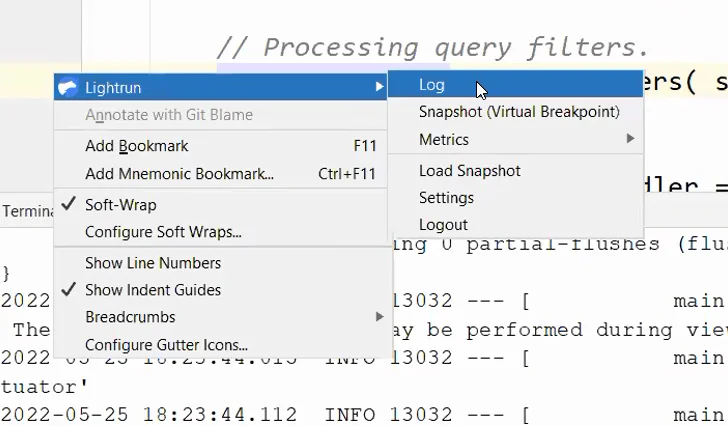 Adding a log with Lightrun